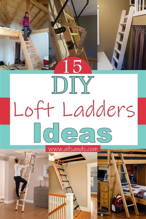 Ladder For Loft Bed, Hinged Ladder For Loft, Attic Loft Stairs, Loft Step Ideas, Cabin Space Saving Ideas, Diy Loft Stairs With Storage, Diy Ladder For Playhouse, Diy Ladder For Loft Bed, Ladder Ideas For Loft