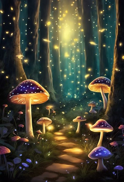 Enchanted Glowing Forest Check more: https://paintlyx.com/enchanted-glowing-forest/ Enchanted Forest Graphic Design, Magical Forest Drawing, Enchanted Forest Drawing, Mystical Forest Art, Enchanted Forest Painting, Enchanted Mushroom Forest, Glowing Forest, Mythical Forest, Ethereal Forest