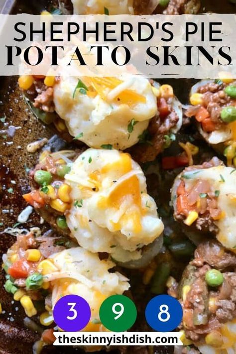 A portion of wonderful comfort food in a lightened up form, these easy Shepherd’s Pie Potato Skins are a more healthy way to enjoy this traditional dish. #shepherdspie #potatoskins Shepards Pie Potato Skins, Crispy Fish Tacos, Skinnyish Dish, Cereal Bread, Recipes Using Ground Beef, Frozen Fish, Healthy Superbowl Snacks, Hearty Snacks, Crispy Fish