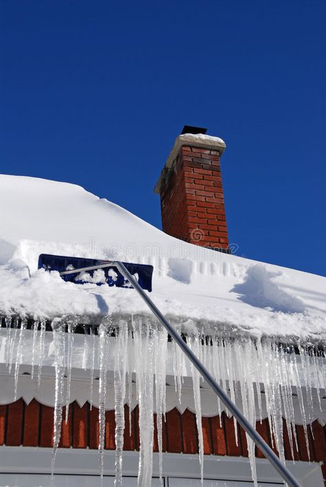 Raking Snow off a Roof. Roof Rake digging into heavy snow on a roof against deep , #AD, #Rake, #digging, #Roof, #Raking, #Snow #ad Ice Dam Removal, Ice Dams, Leaky Roof, Gutter Cleaning, Dream Landscape, Fall Protection, Roofing Diy, Cleaning Gutters, Landscape Services