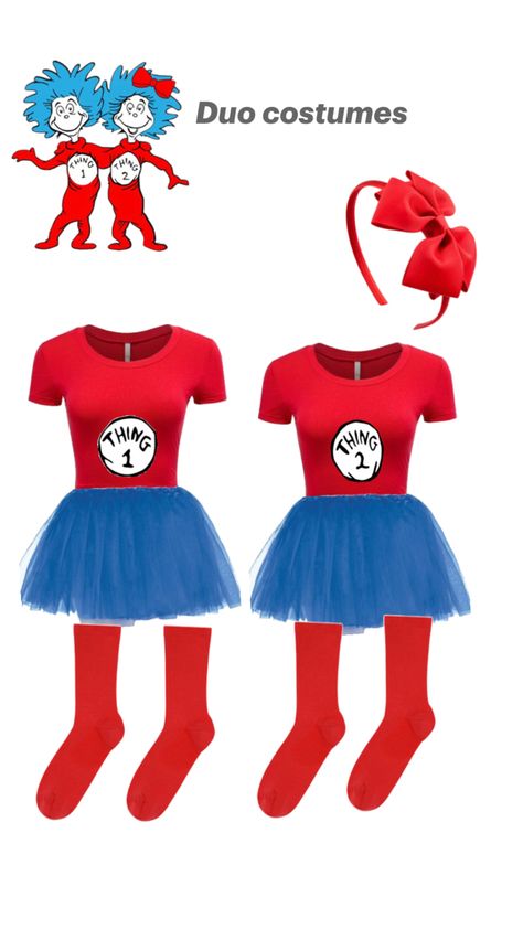 Thing 1 And Thing 2 Costumes, Thing 1 Thing 2 Costume, Thing 2 Costume, Duo Costumes, Thing One, 2024 Halloween, Costumes For Teens, Spirit Week, Dynamic Duo