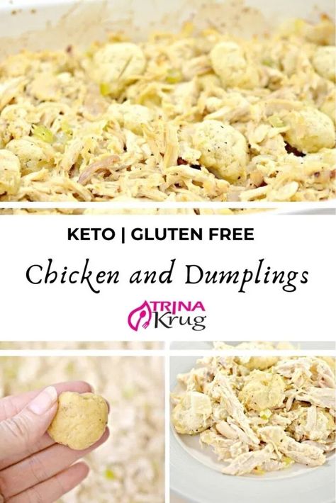 Keto Chicken and Dumplings Almond Flour Dumplings, Keto Chicken And Dumplings, Creamy Shredded Chicken, Flour Dumplings, Keto Comfort Food, Keto Chicken Recipes, Chicken Dumplings, Keto Soup, Keto Dinners