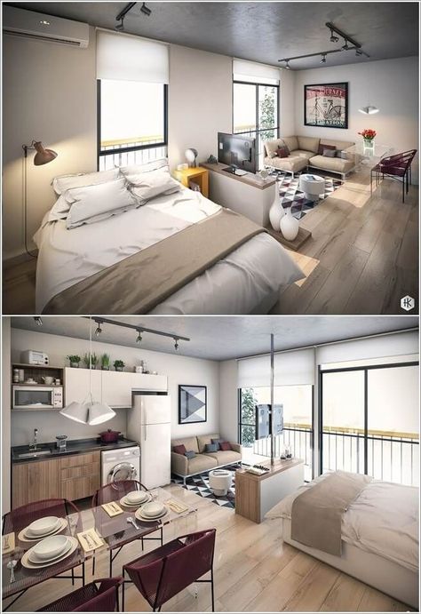 Living Room Bedroom Combo, Living Room And Bedroom Combo, Studio Apartment Living, Living Room Dining Room Combo, Small Apartment Interior, Ikea Living Room, Fine Living, Bedroom And Living Room, 아파트 인테리어