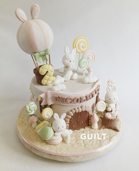 Bunny Birthday Cake, Bunny Theme, Winnie The Pooh Cake, 1st Birthday Girl Decorations, Fondant Cake Designs, Baby Birthday Decorations, Cute Bunnies, Bunny Party, Bunny Birthday