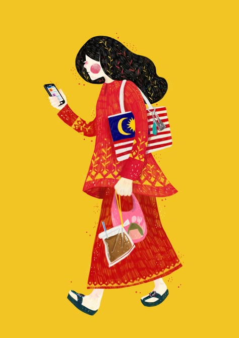 Malaysian Illustration, Kathrin Honesta, Malaysia Day, Malaysia Culture, Independence Day Poster, Data Map, Southeast Asian Arts, Visual Metaphor, Doodle Illustration