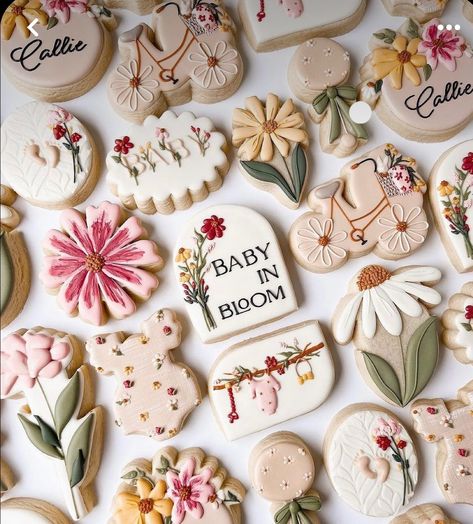 Wild Flower Cookies Baby, May Flower Baby Shower Theme, Wildflower Cookies Baby, Baby Girl Baby Shower Ideas Summer, Baby In Bloom Desert Table, Baby In Bloom Cookies Gender Neutral, Baby Shower Girl Flower Theme, Daisy Baby Shower Cookies, Baby In Bloom Wildflower Shower Ideas