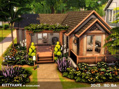 The Sims Resource - Kittyhawk (TSR only CC) Small House Sims 4, Sims 4 Outdoor Ideas, Sims 4 Cozy House, Sims Lips, Boho House Exterior, Sims Architecture, Boho House Ideas, Black Home Exterior, Sims 4 Cottage