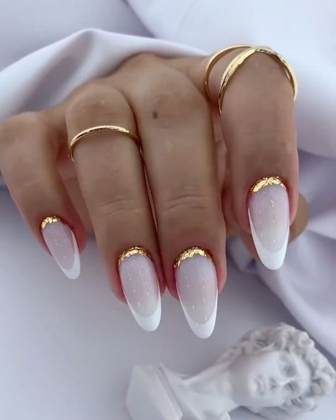 Gold Nail, Her Nails, Milky White, Nail Polishes, Nails Inspo, Wedding Nails, Nails Art, Stylish Nails, Nailed It