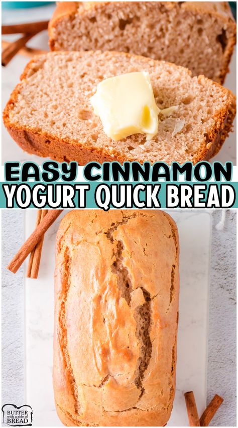 Greek Yogurt Bread, Vanilla Yogurt Recipes, Baking With Yogurt, Cinnamon Yogurt, Yogurt Bread, Greek Yogurt Muffins, Greek Yogurt Flavors, Quick Bread Recipe, Yogurt Breakfast