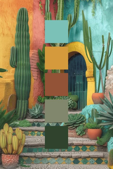 Santa Fe Colors Palette, Color Palette Mexican Style, Baja Color Palette, Boho Paint Color Palette, Color Schemes With Emerald Green, Jungalow Color Palette, Mexican Pallete Color, Mexico Colour Palette, Traditional Mexican Color Palette