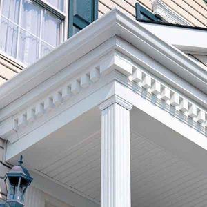 Dentil Molding (or Moulding) - Home Tips for Women House Trim Exterior, Vinyl Siding Trim, Dental Molding, Dentil Molding, Cornice Design, Dentil Moulding, Balcony Railing Design, House Trim, Window Trim Exterior