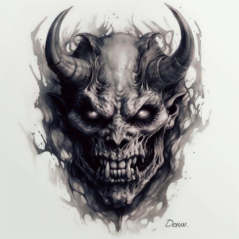 Hand Tattoo Designs, Evil Skull Tattoo, Skull Stencil, Skull Sleeve Tattoos, Evil Tattoos, Devil Tattoo, Demon Tattoo, Scary Tattoos, Skull Art Drawing