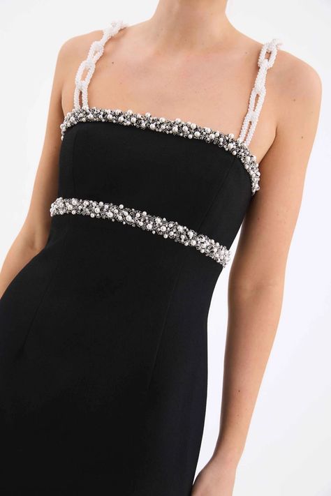 Black Dress With Pearls, Pearl Straps, Bridesmaid Dress Collection, Eva Dress, Bridal Tops, Rebecca Vallance, Prom Dress Inspiration, Grad Dresses, Dress Suits