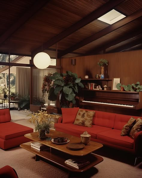 All-American family home in the suburbs / 1972 🧡 • • • • (AI images — MJ 5.2) #70sinterior #1970sinterior #70saesthetic #1970s #70svibes #70snostalgia #70sdecor #70s #vintage #interiordesign #homedecor #luxuryhomes 70s House Interior Design, 70s Revival Interior Design, 70s Mansion, 70s Modern Interior Design, 70 Interior Design, Retro Interior Design 1970s, 70s Home Aesthetic, 70s House Interior, 70s Inspired Home