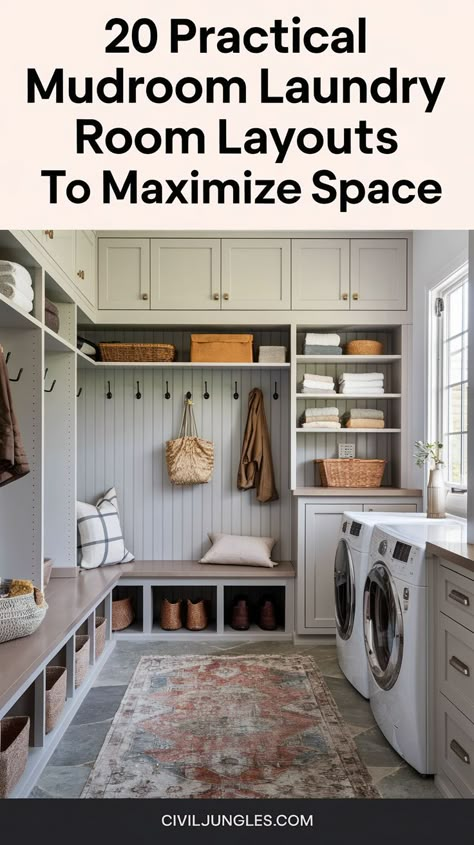 Small Utility Mud Room Ideas, Laundry Room With Hanging Bar, Laundry Room Mop And Broom Storage, Mud Room Cleaning Closet, Boot And Laundry Room, Medium Sized Laundry Room Ideas, Laundry Room Mud Room Pantry Combo, Laundry Room Large Family, Laundry Room With Washer And Dryer On Opposite Walls