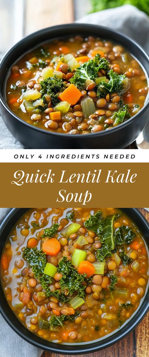 Image for Quick Lentil Kale Soup Lentil Recipe Ideas, Clean Lentil Soup, Lentil Soup With Kale And Sausage, Healthy Dinner Recipes Lentils, Panera Lentil Soup Recipe, Lentil Soup Green Lentils, Cold Lentil Recipes, Meal Prep With Lentils, Lentil Protein Recipes