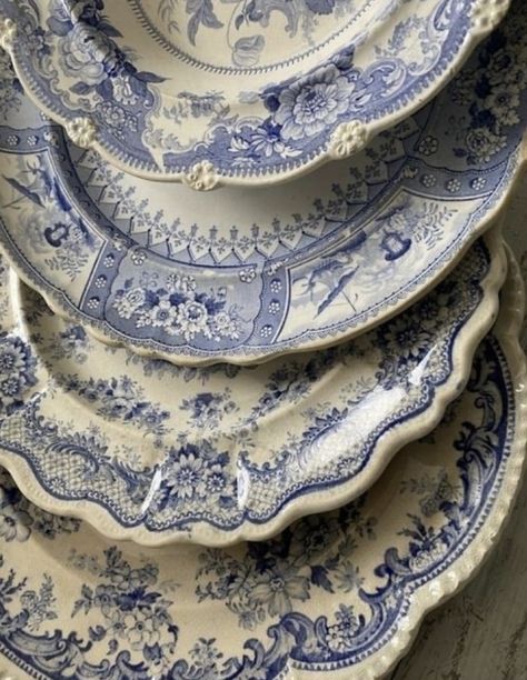 Meg March Aesthetic, March Aesthetic, Meg March, Blue Dishes, Antique Dishes, Pretty Plates, Floral Plates, Blue And White China, Antique Store