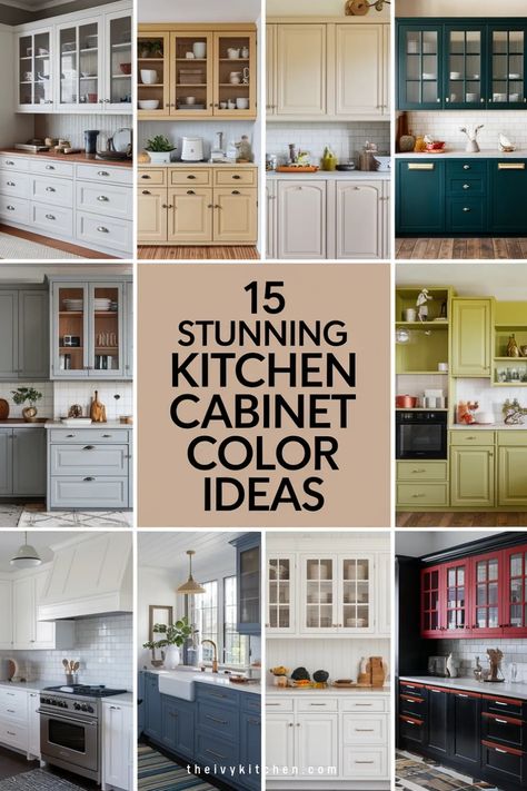 15 diverse kitchen cabinet color ideas displayed in various styles. Ideas For Painting Kitchen Cabinets, Kitchen With Different Color Cabinets, Color Ideas For Kitchen Cabinets, Different Color Cabinets In Kitchen, Painted Cabinet Colors, Color Schemes For Kitchens, Painting Cabinets Kitchen, Repaint Cabinets, Kitchen Cabinets Paint Colors