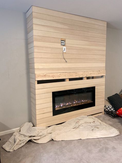 Electric Fireplace Buildout, Electric Fireplace Furniture, Fireplace In Basement Ideas, Fireplace Basement Ideas, Electric Fireplace Ideas With Tv Diy, Basement Gas Fireplace, Basement Electric Fireplace Ideas, Built In Electric Fireplace And Tv, Diy Electric Fireplace Wall With Tv