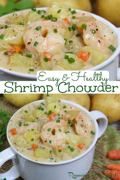 Chowder Recipes Healthy, Shrimp Chowder Recipe, Chowders Recipes, Seafood Chowder Soup, Grilled Vegetable Sandwich, Shrimp Soup Recipes, Fresh Healthy Recipes, Shrimp Chowder, Seafood Soup Recipes