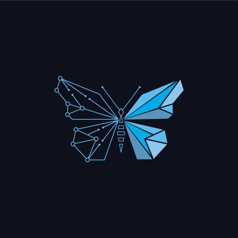 A Modern geometric flying butterfly with electronic symbol on one side. The Design fits any and all technology related brands. The logo can be reproduced with one color which makes it extremely reliable in reproduction. Brand uniformity will be easy to maintain. This design will make you stand out among the competition. Logo Design Butterfly, Technology Logo Design Ideas, Butterfly Logo Branding, Butterfly Logos, All In One Logo, Wasp Logo, Carnival Logo, Moth Logo, Butterfly Graphic Design