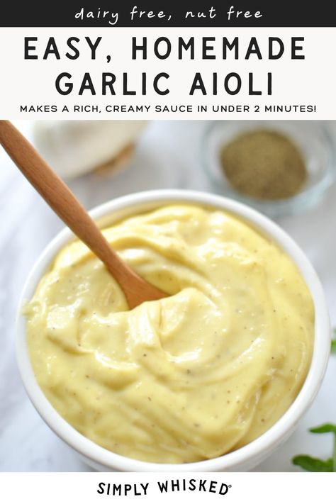 This easy homemade aioli recipe only takes two minutes and will forever change the way you think about mayonnaise and aioli. Spanish Alioli, Aoli Recipe Aioli Sauce, Aoli Recipes, Aioli Sauce Recipe, Garlic Aioli Sauce, Garlic Aioli Recipe, Homemade Aioli, Aioli Sauce, Aioli Recipe