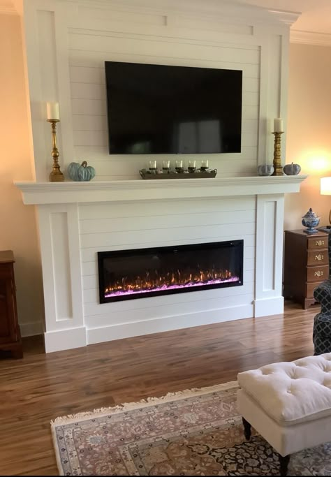 Primary Bedroom Fireplace Wall, Electric Fireplace Master Suite, Bedroom Fireplace With Built Ins, Fireplace Tv Wall Bedroom, Fireplace In Bedroom, Bedroom Fireplaces, Tv Fireplace Wall, Bedroom Entertainment Center, Electric Fireplace Surround