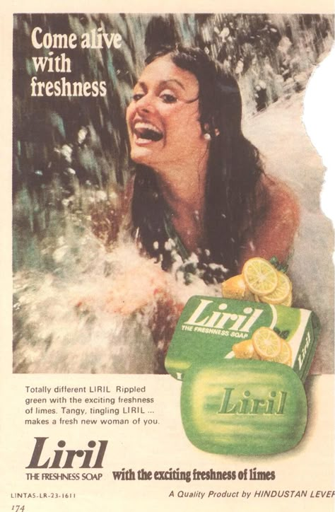 Karen Lunel still looks alluring. Dec '79 for Liril. 1990s Advertisements, Indian Advertisement, Vintage Soap Ads, Soap Ads, Indian Images, Old India, India Poster, Childhood Memories 90s, Vintage Advertising Posters