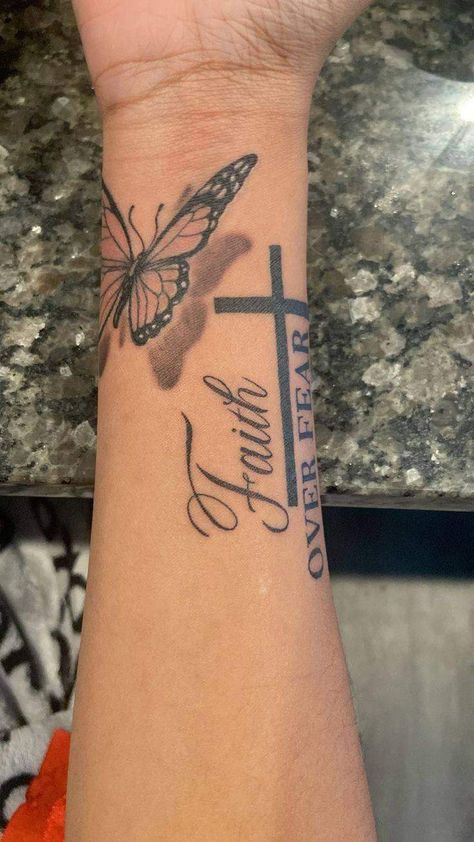 Crosses Tattoo For Women, Bible Verse With Butterflies Tattoo, Different Tattoo Flowers, Nehemiah 8:10 Tattoo, Faith With Butterfly Tattoo, Name Tattoos For Women On Wrist, Simple Sleeves Design Tattoo, Inspirational Tattoo For Women Unique, What Is Real Will Prosper Tattoo