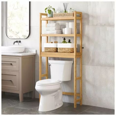 Three-Tiered Over Toilet Bamboo Shelves | Hobby Lobby | 6014567 Over The Toilet Organizer, Over Toilet Storage, Bathroom Shelf Organization, Over The Toilet Storage, Dorm Bathroom, Toilet Shelves, Bath Shelf, Over The Toilet, Bamboo Shelf