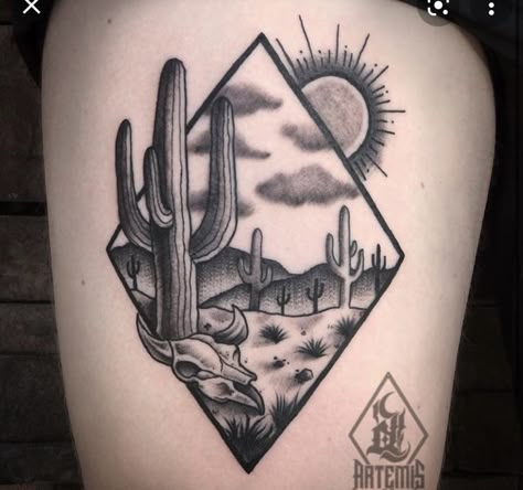 Desert Drawings, Scene Tattoos, Emily Tattoo, Arm Tattoos For Women Forearm, Desert Tattoo, Tattoos Chest, Arizona Tattoo, Cactus Tattoos, State Tattoos