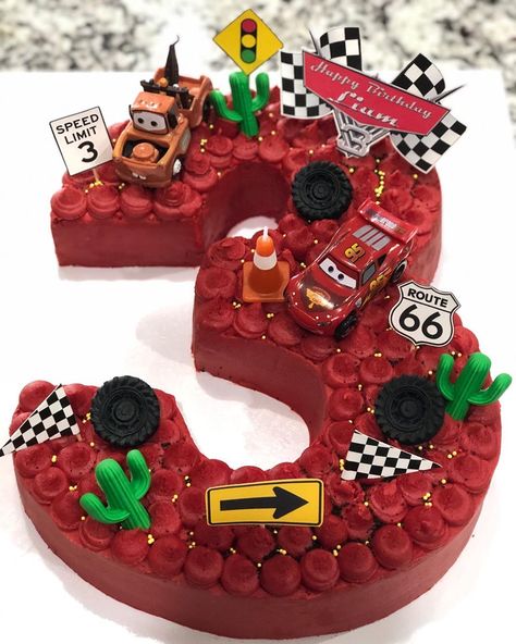 Number 3 Cookie Cake, Cars Number Cake, 3 Cake Number, Disney Pixar Cars Cake, Pixar Cars Birthday Cake, Pixar Cars Cake, Pastel Cars, Cars 3rd Birthday, Number 3 Cake