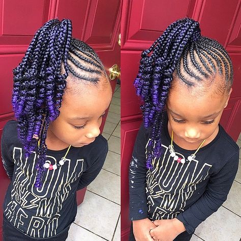 💙Tylica💙 on Instagram: “Purple pony 💜💜 #kids #kidsbraidstyles #hair #hairstyles #viral #braids #braidsbraidsbraids #kidshair #braidedponytail #kidsponytails…” Black And Purple Braids, Purple And Black Braids, Black Braids Hairstyles, Hairstyles Purple, Afrocentric Hairstyles, Kids Braids Hairstyles, Bday Hair, Kid Hair Styles, Purple Braids