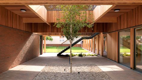 Architecture Courtyard, Solar Windows, Structural Insulated Panels, Surrey England, Passive Design, Courtyard Design, Sixth Form, Community Center, Courtyard House