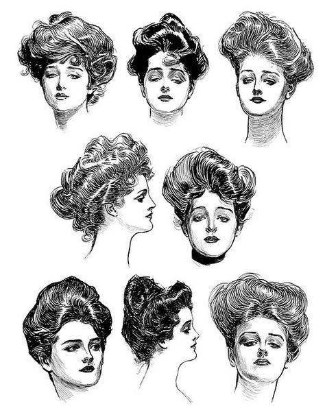 Gibson girls influenced the way my Grandmother wore her hair as a young woman. 1880s Hair, Silent Sky, Edwardian Hair, Charles Dana Gibson, Historical Hairstyles, Edwardian Hairstyles, Dana Gibson, 1900s Fashion, Stylish Lady