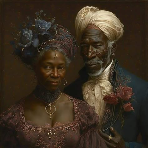 Robot dreams of beauty Black Renessaince Art, Black Royalty Painting, Old Black Woman Art, Black Aristocrats, Victorian Black Women, Afro Victorian Aesthetic, Afro Victorian, Black Royalty Aesthetic, Black Rococo