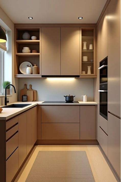 3D render of budget-friendly small kitchen design Interior Design Kitchen Small Flat, Kitchen Ideas For Small Rooms, Kitchen Design 3×4, Modern Mushroom Kitchen, Condo Interior Design Small Kitchen, Small Light Kitchen, Tiny U Kitchen, Renovate Small Kitchen, Small Compact Kitchen Ideas