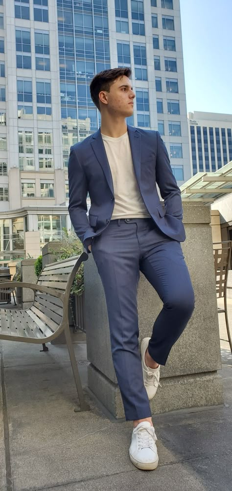 Blue Semi Formal Outfit Men, Navy Suit Outfit Men Casual, Classic Style Man Outfit, Men Casual Blazer Outfit, Formal For Men Outfits, Debut Outfit For Men, Blue Suit Men Casual, Men Suit Outfit Ideas, Wedding Dressing For Men