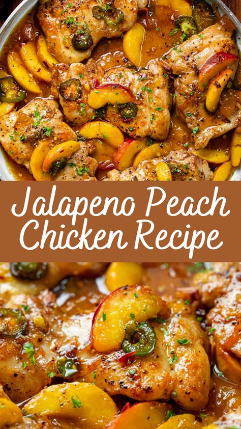 Jalapeno Peach Chicken Recipe | Cheff Recipes Jalapeno Chicken Recipe, Grilling Ideas For Dinner Chicken, Grilled Peach Jalapeño Chicken, Summer Chicken Dinner Ideas, Unique Easy Meals, Sweet And Savory Dinner Recipes, Spicy Low Carb Recipes, Healthy Dinner Ideas Summer, All Chicken Recipes