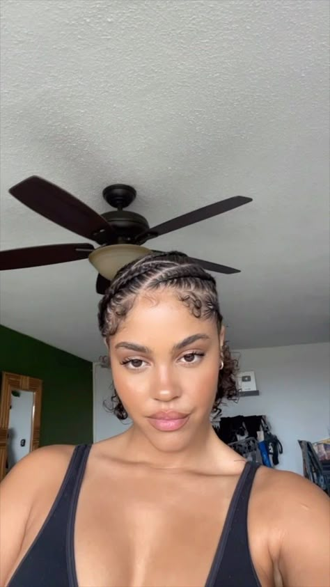 Cute Braids On Short Hair, Zigzag Cornrows Braid Hairstyles, 6 Braids To The Back, Corn Rows With Curly Hair, Braids Into Ponytail Natural Hair, Two Braids Natural Hair, 6 Cornrow Braids, Braids On Top Of Head, Cornrow Pigtails