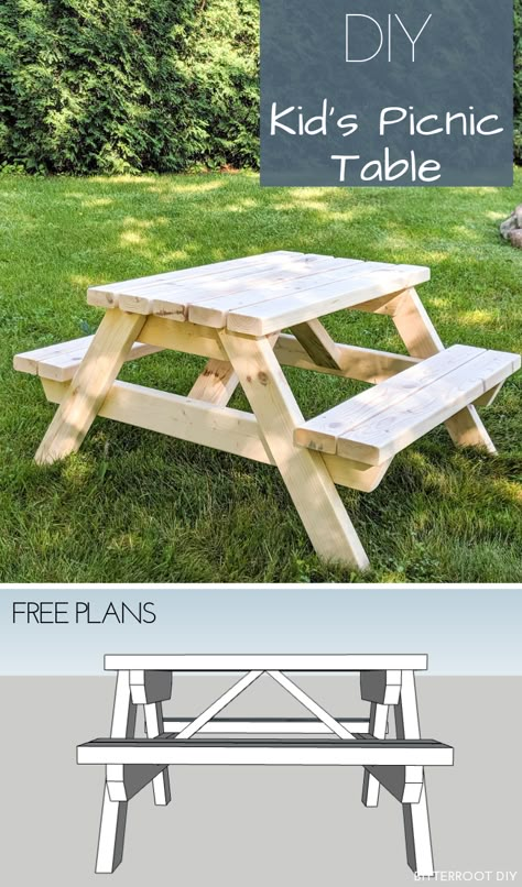 Diy Kids Picnic Table, Kids Picnic Table Plans, Pallet Bank, Diy Kids Table, Diy Picnic, Diy Picnic Table, Picnic Table Plans, Kids Picnic Table, Kids Picnic