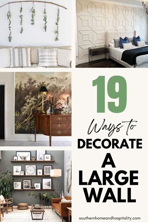 Stuck on what to hang on those big bare walls? These 19 best ways to decorate a large wall will solve this common decorating problem. Great large wall decor ideas and tips for all big wall spaces including two-story walls, stairwells, and hallways! Wall Space Decor, Large Wall Decor Ideas, Large Wall Decor Bedroom, Tall Wall Decor, Large Wall Decor Living Room, Oversized Wall Decor, Big Blank Wall, Big Wall Decor, Large Hallway