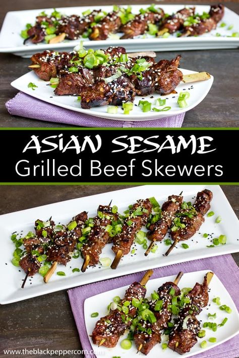 Grilled Beef Tenderloin Skewers Asian Marinade Steak Satay Beef Skewers, Beef Skewers Marinade, Sesame Marinade, Rib Glaze, Beef Skewers Grill, Summer Dinner Recipes Grill, Grilled Beef Tenderloin, Sesame Beef, Beef Food Recipes