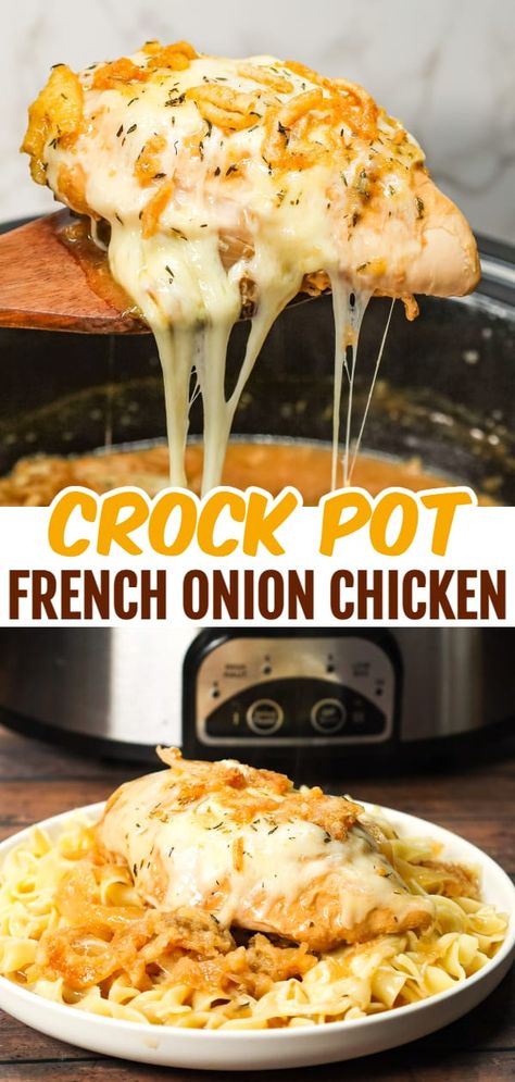 Crock Pot French Onion Chicken, Chicken Breast Recipes Slow Cooker, Chicken Breast Slow Cooker, Chicken Breast Crockpot Recipes, Crockpot Chicken Breast, Chicken Crockpot Recipes Easy, French Onion Chicken, Easy Crockpot Dinners, Easy Slow Cooker Chicken