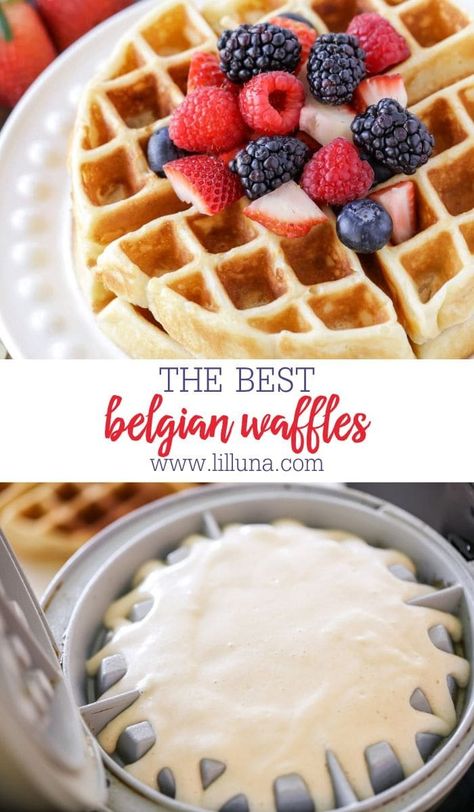 Crisp, fluffy Belgian waffles are an easy way to start your day with a smile. They will be your go-to homemade waffles - I promise! #belgianwaffles #waffles #crispywaffles #fluffywaffles #belgianwafflerecipe Belgian Waffle Mix Recipe, Homemade Belgium Waffle Recipe, Crispy Belgian Waffle Recipe, Homemade Belgian Waffles Recipes, Soft Waffle Recipe, Waffle Recipes Homemade, Belgium Waffles Recipe, Fluffy Belgian Waffle Recipe, Belgian Waffles Toppings