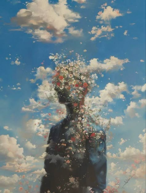 Flowers Growing, Celestial Art, Surrealism Painting, Trending Pins, Dark Art Illustrations, Graphic Wallpaper, Ethereal Art, Dreamy Art, Sky Clouds