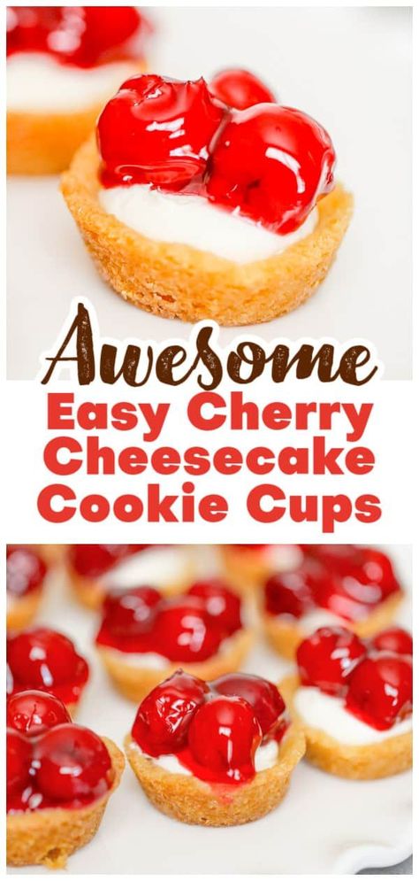 Looking for a delicious cherry dessert idea? Try our homemade cherry cheesecake cookie cups that are sure to satisfy your sweet tooth! Our easy cookie cups recipes are perfect for any occasion. Indulge in the sweet and tangy flavors of our cherry dessert idea. Don't miss out on this tasty treat! #cherrycheesecake Easy Cookie Cups, Cheesecake Sugar Cookie Cups, Homemade Cherry Cheesecake, Cherry Buttercream Frosting, Cherry Chocolate Recipes, Easy Cherry Cheesecake, Cherry Bundt Cake, Cheesecake Cookie Cups, Cherry Buttercream