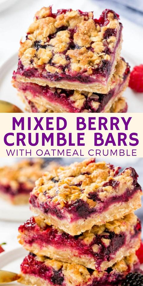 Mixed Berry Crumble, Mixed Berry Dessert, Berry Crumble Bars, Berry Dessert Recipes, Crumb Bars, Berry Crumble, Fruit Crumble, Berry Breakfast, Raspberry Recipes