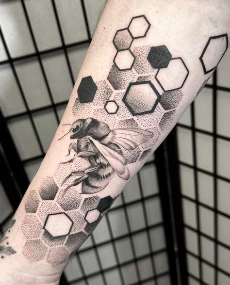 Dotwork Honeycomb Tattoo, Honeycomb Design Tattoo, Beehive Tattoo Filler, Honeycomb Arm Tattoo, Beehive Mandala Tattoo, Honeycomb Background Tattoo, Mechanical Bee Tattoo, Hexagon Arm Tattoo, Honeycomb Shoulder Tattoo