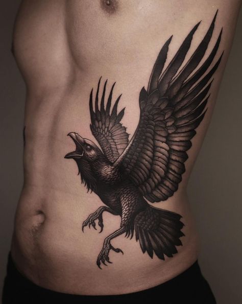 Fierce Bird Tattoo, Yatagarasu Tattoo, Half Chest Tattoo, Crow Tattoo Ideas, Bald Eagle Tattoo, Black Crow Tattoos, Eagle Tattoo Ideas, Eagle Chest Tattoo, Bald Eagle Tattoos